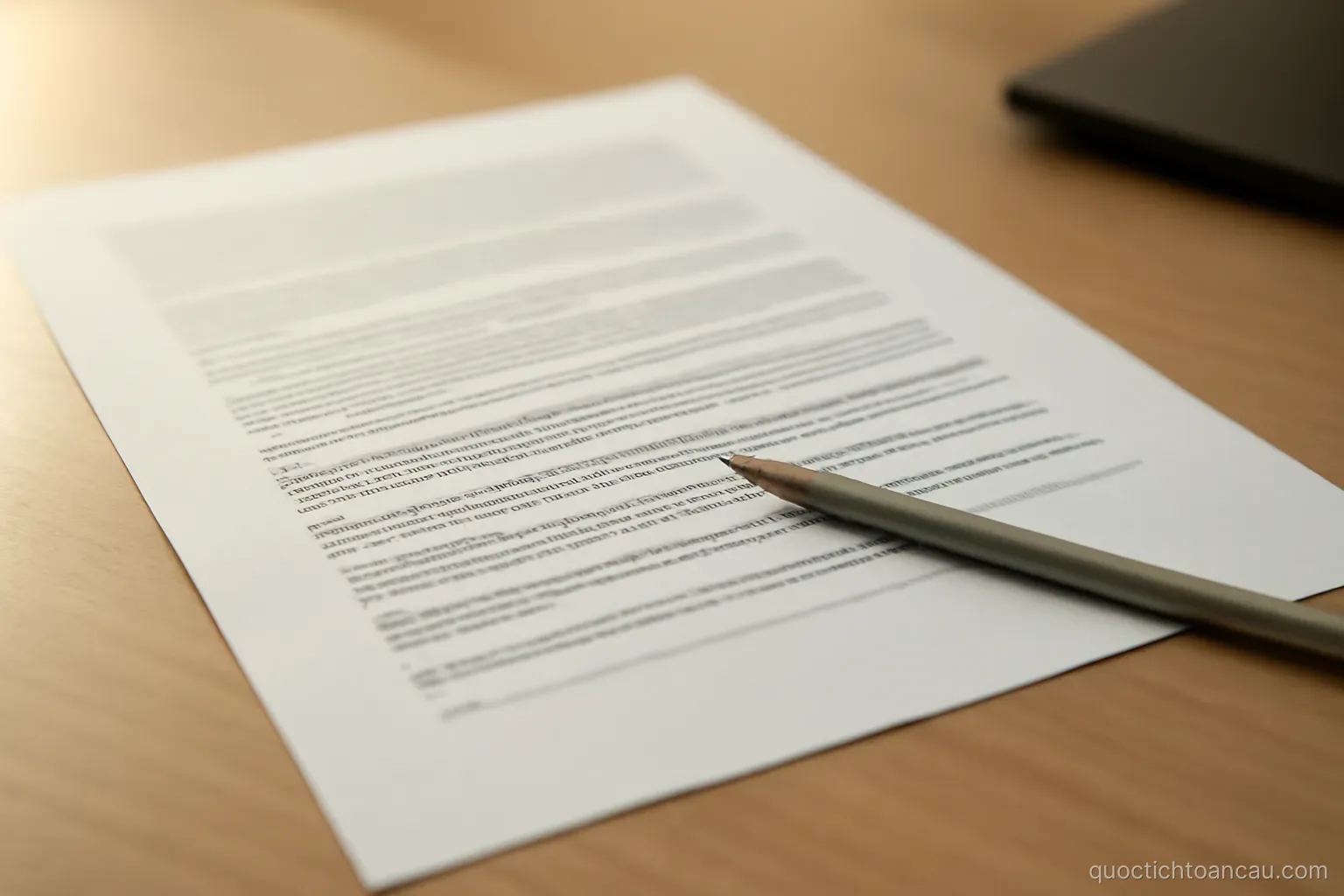 a printed agreement document with several clauses underlined in pencil on a desk